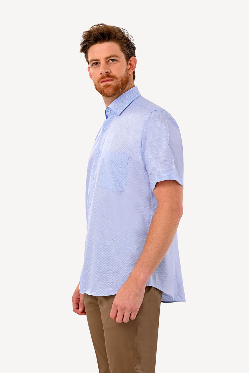Erkek Mavi Kısa Kol Regular Fit Desenli Gömlek - 2