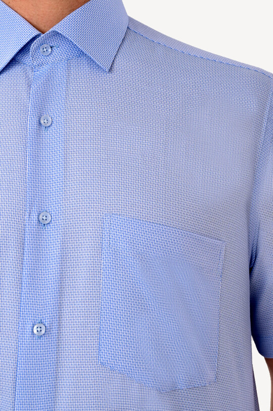 Erkek Mavi Kısa Kol Regular Fit Desenli Gömlek