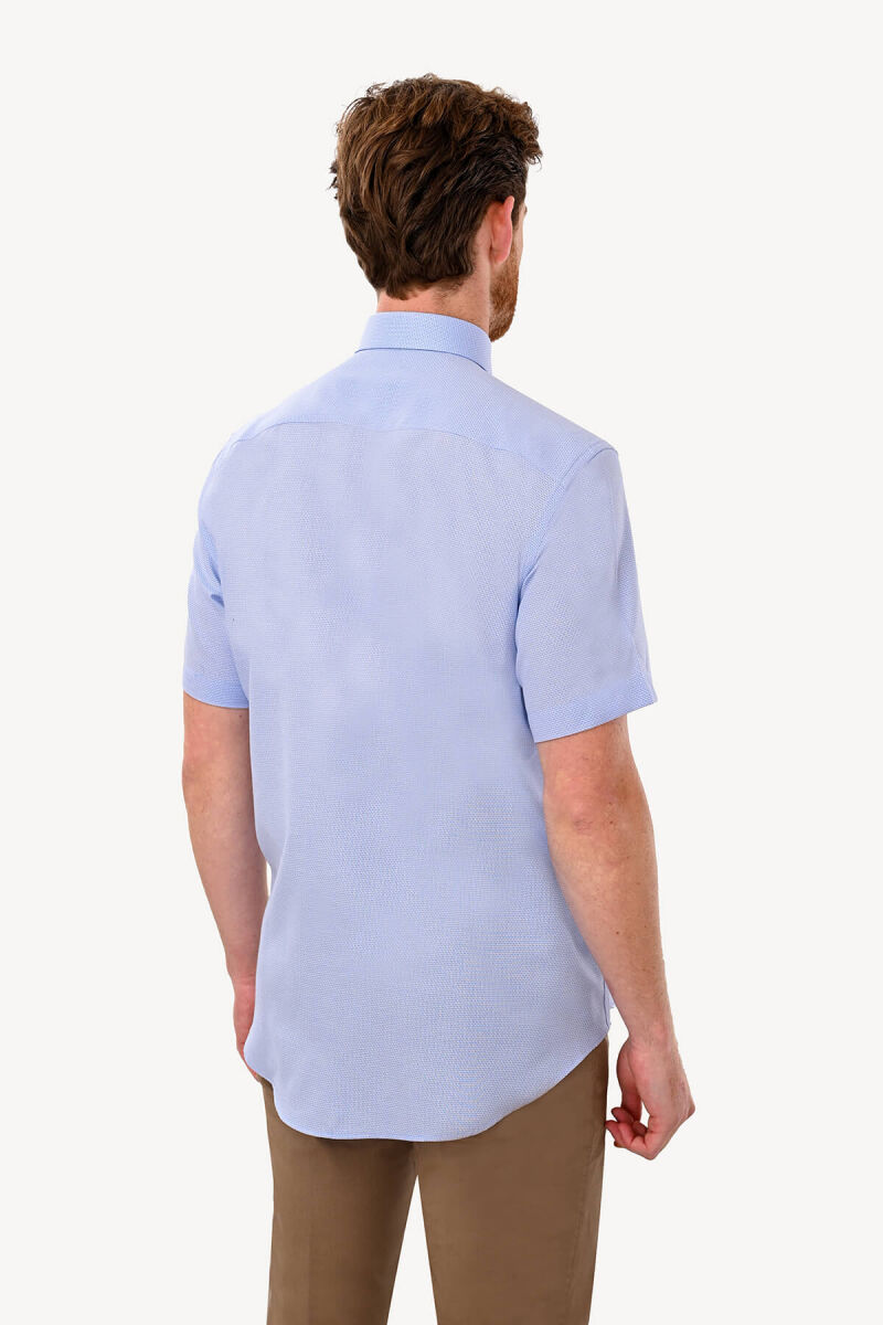 Erkek Mavi Kısa Kol Regular Fit Desenli Gömlek - 5