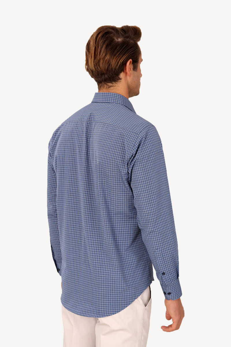 Erkek Mavi Klasik Ekose Uzun Kol Gömlek - 3