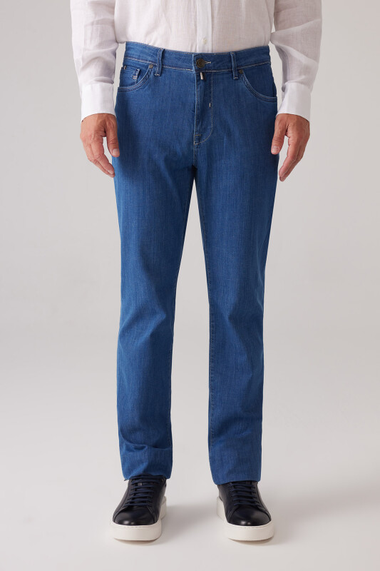 Erkek Mavi Likralı Pamuklu Regular Fit Jean Kot Pantolon