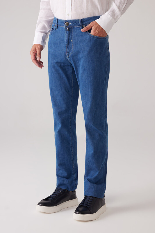 Erkek Mavi Likralı Pamuklu Regular Fit Jean Kot Pantolon