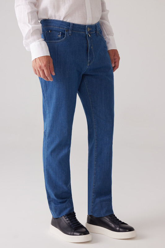 Erkek Mavi Likralı Pamuklu Regular Fit Jean Kot Pantolon