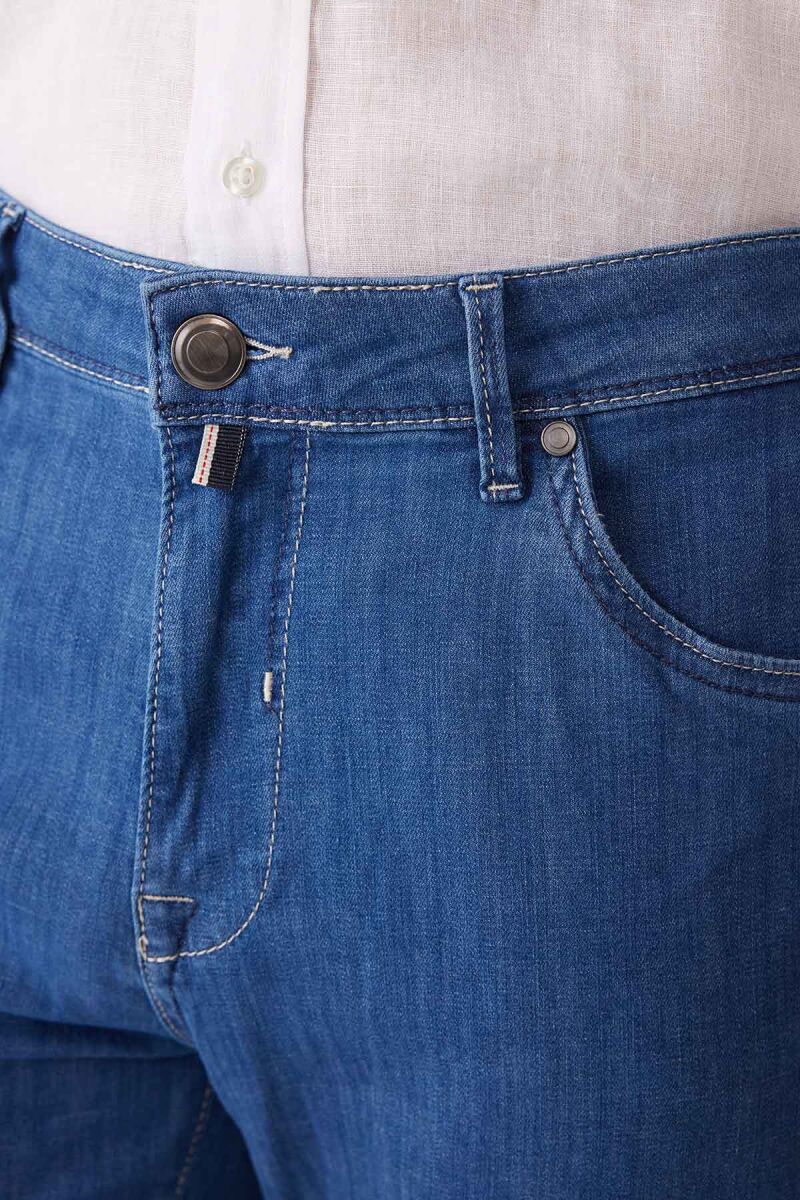 Erkek Mavi Likralı Pamuklu Regular Fit Jean Kot Pantolon - 6