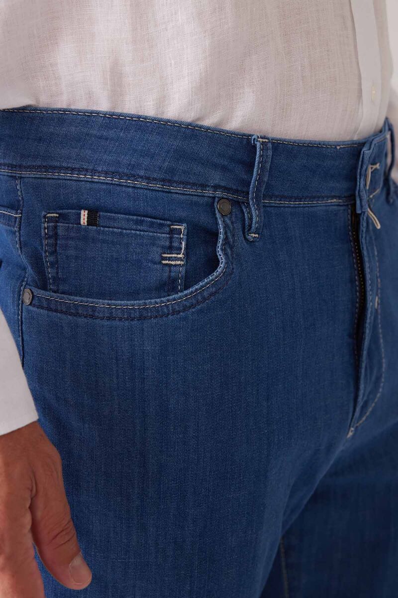 Erkek Mavi Likralı Pamuklu Regular Fit Jean Kot Pantolon - 7