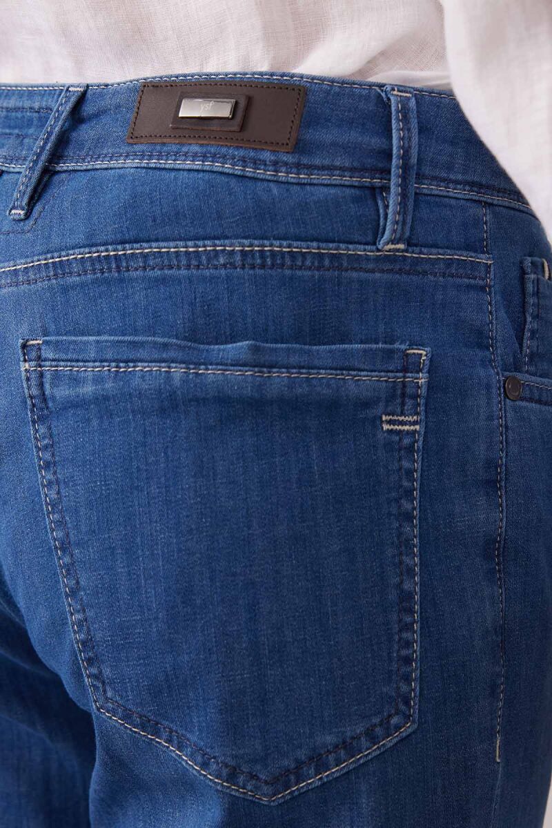 Erkek Mavi Likralı Pamuklu Regular Fit Jean Kot Pantolon - 8