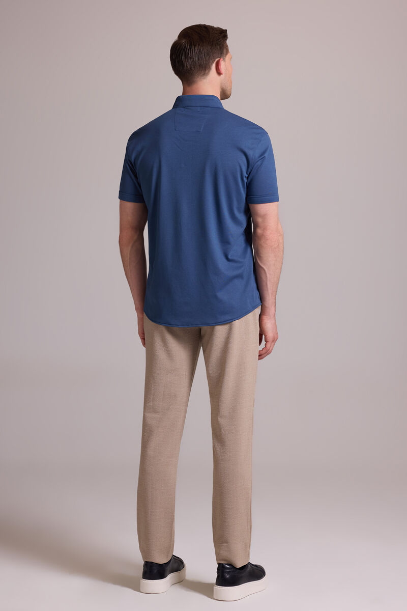 Erkek Mavi Merserize Kısa Kol Gömlek - 8