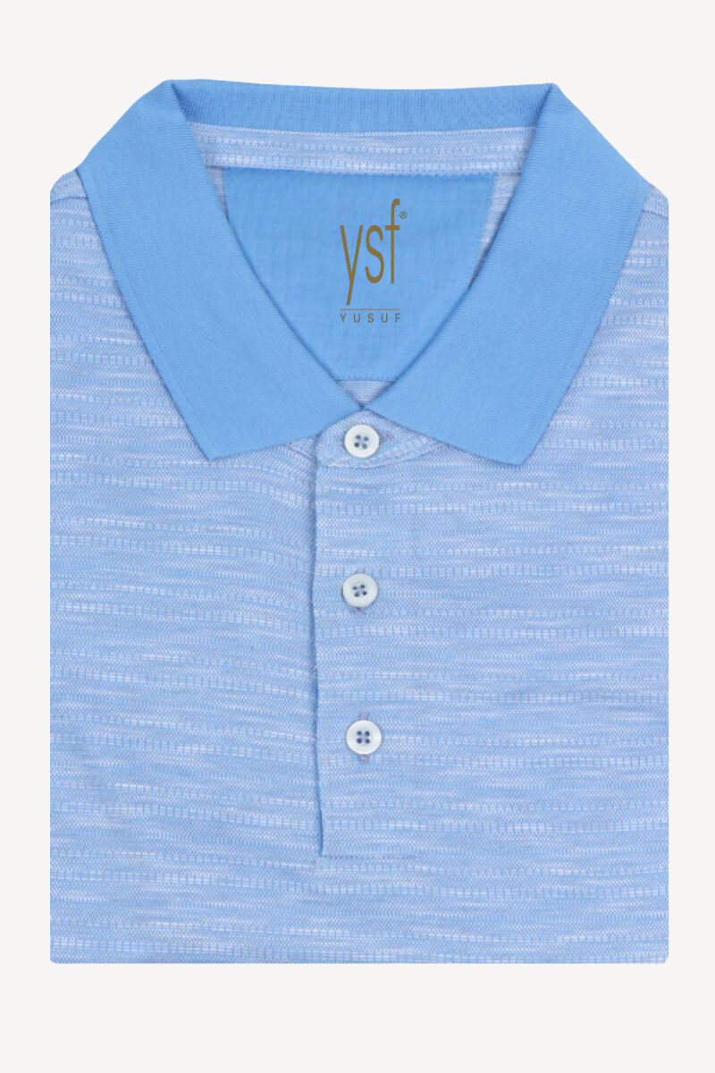 Erkek Mavi Polo Yaka Desenli Regular Fit Tshirt - 2