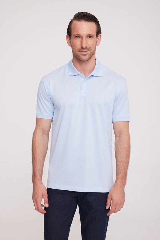 Erkek Mavi Polo Yaka Desenli TShirt