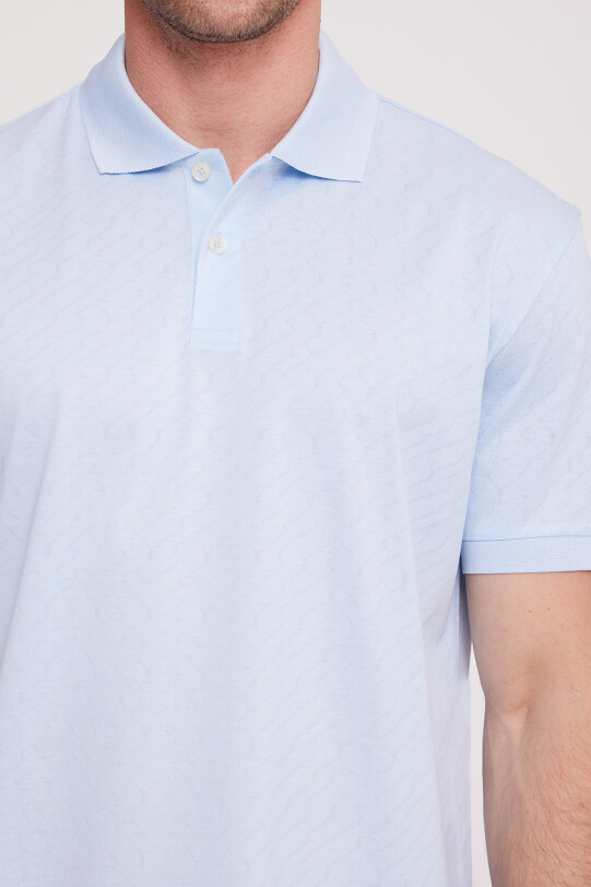 Erkek Mavi Polo Yaka Desenli TShirt