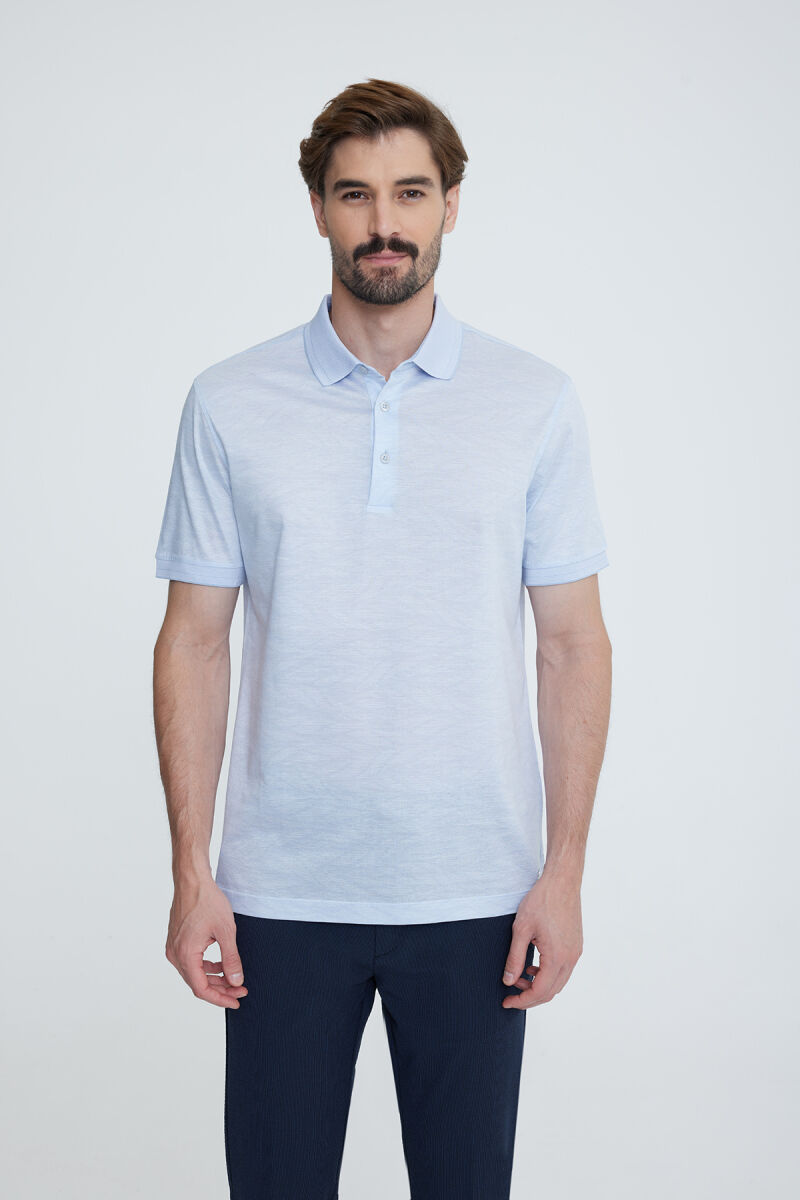 Erkek Mavi Polo Yaka T-shirt - 1