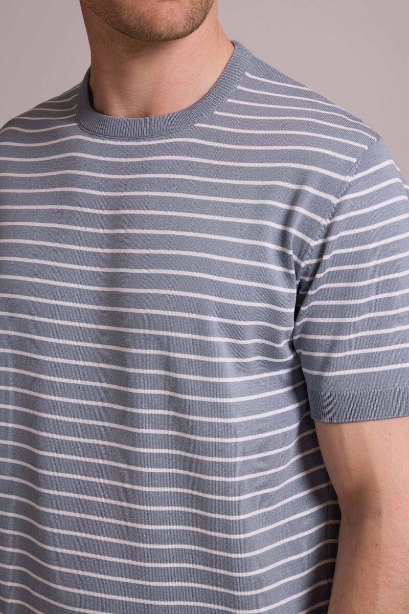 Erkek Mavi Regular Fit Bisiklet Yaka Çizgili Tişört - 7