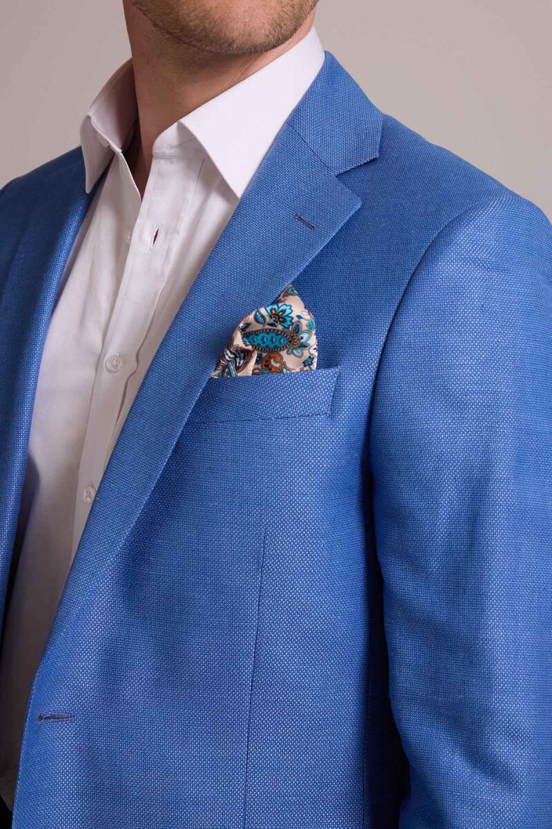 Erkek Mavi Regular Fit Çift Yırtmaç Keten Spor Ceket - 10