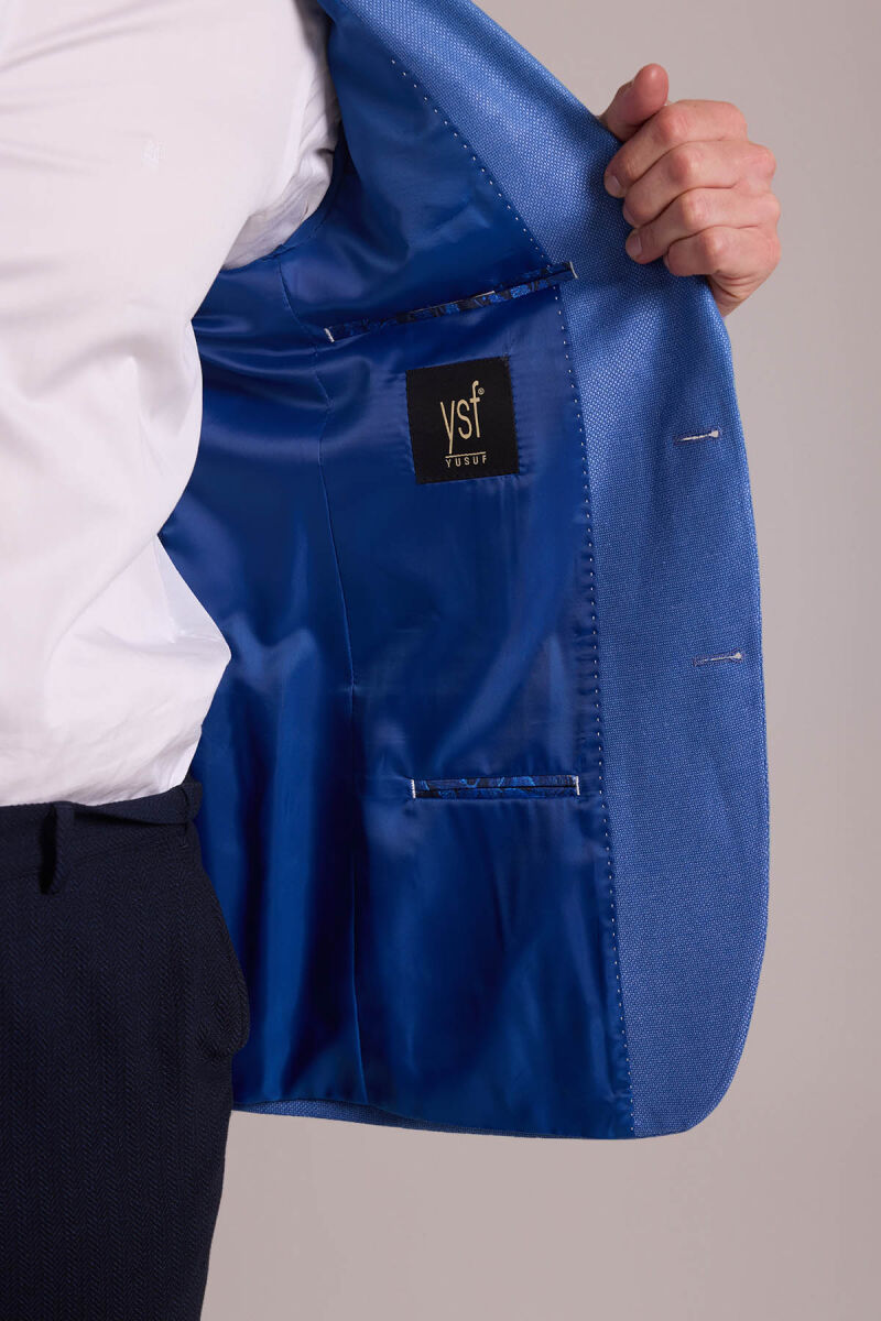 Erkek Mavi Regular Fit Çift Yırtmaç Keten Spor Ceket - 11