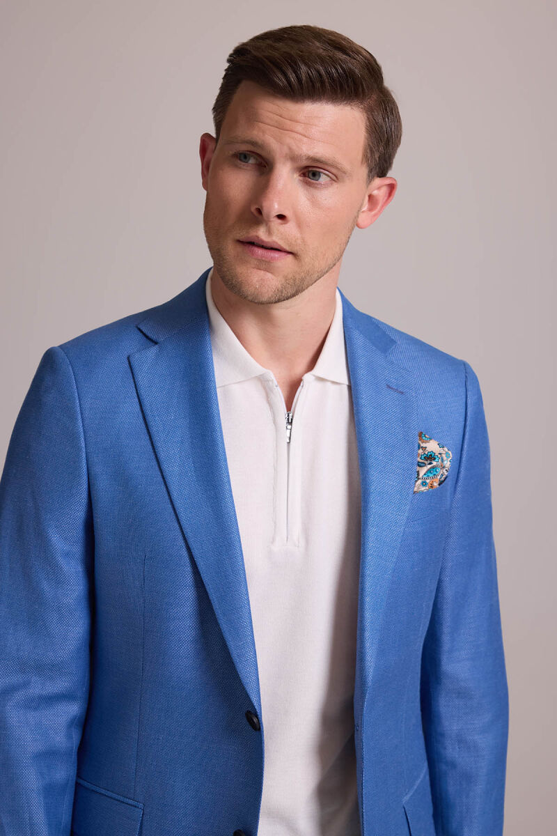 Erkek Mavi Regular Fit Çift Yırtmaç Keten Spor Ceket - 6