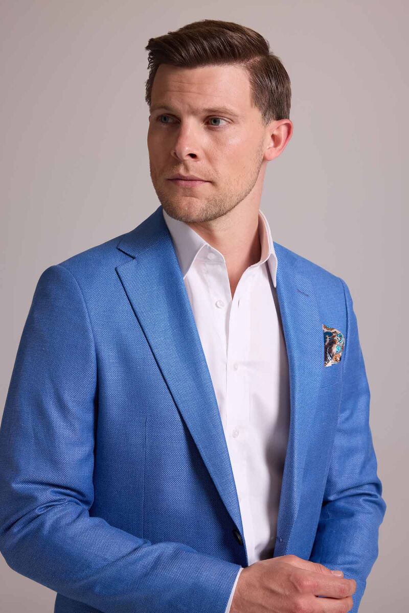 Erkek Mavi Regular Fit Çift Yırtmaç Keten Spor Ceket - 7