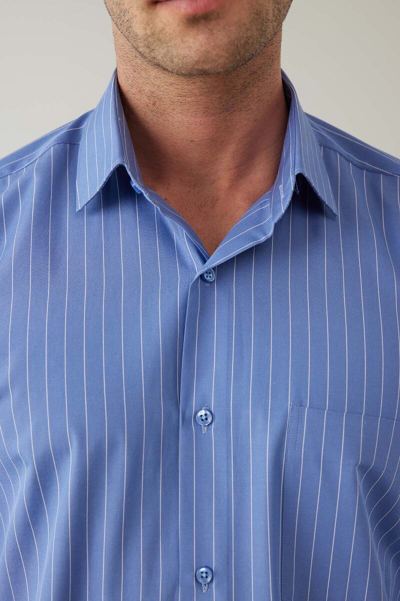 Erkek Mavi Regular Fit Çizgili Pamuklu Gömlek - 4