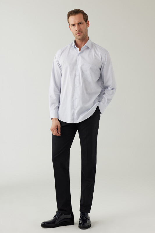 Erkek Mavi Regular Fit Çizgili Pamuklu Gömlek