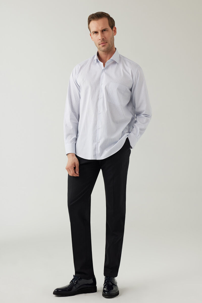 Erkek Mavi Regular Fit Çizgili Pamuklu Gömlek - 2