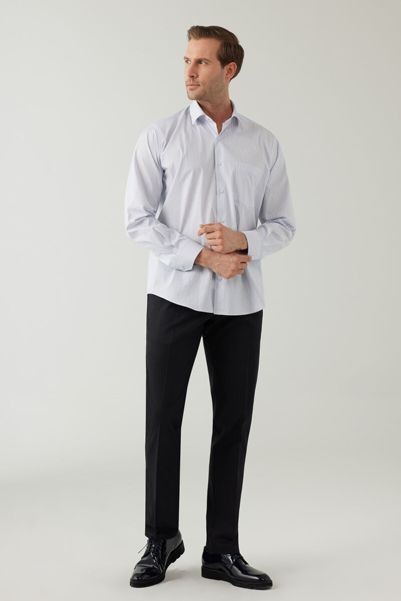 Erkek Mavi Regular Fit Çizgili Pamuklu Gömlek - 3