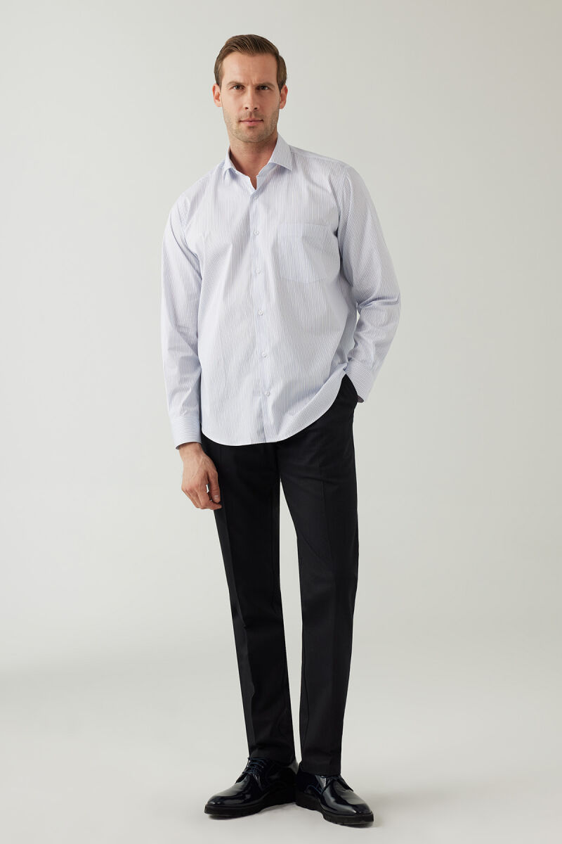 Erkek Mavi Regular Fit Çizgili Pamuklu Gömlek - 4