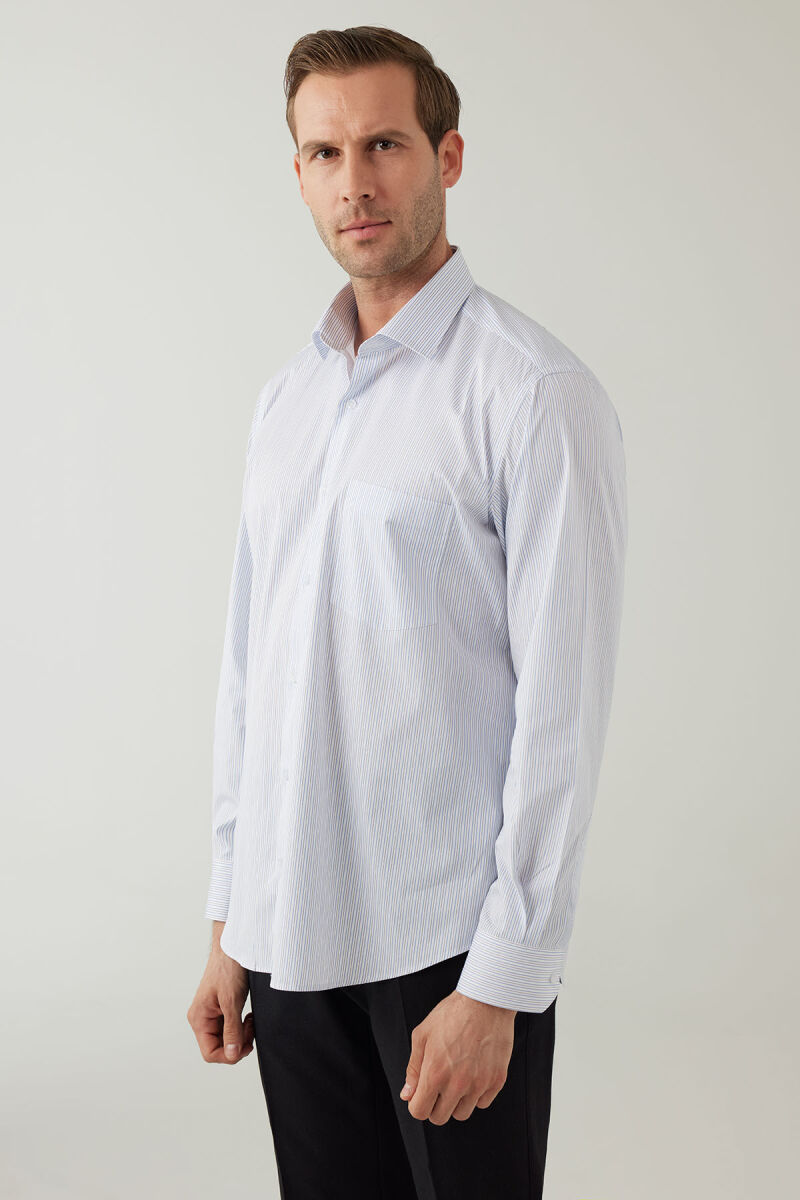 Erkek Mavi Regular Fit Çizgili Pamuklu Gömlek - 6