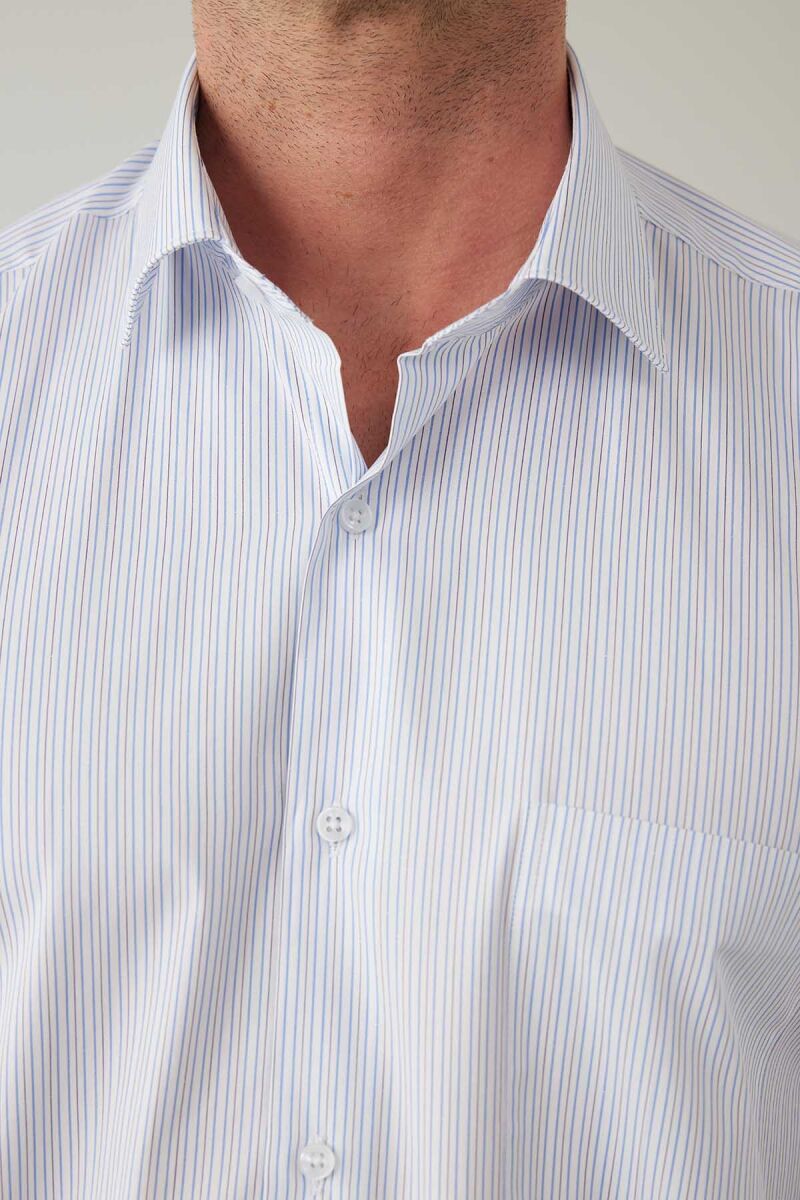 Erkek Mavi Regular Fit Çizgili Pamuklu Gömlek - 7