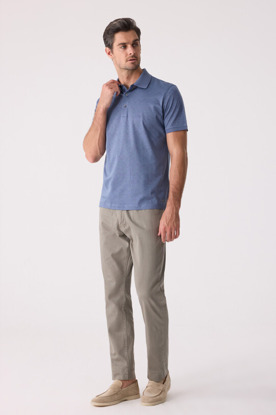 Erkek Mavi Regular Fit Desenli Merserize Polo Yaka Tişört