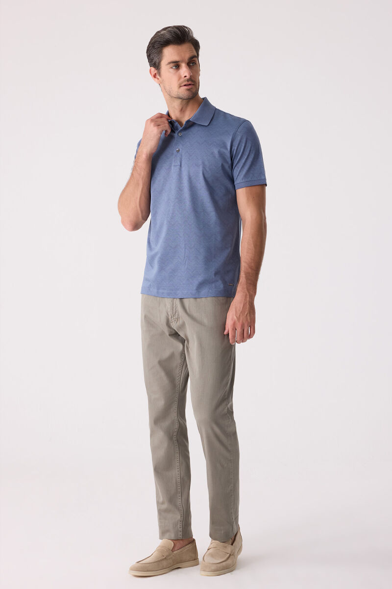 Erkek Mavi Regular Fit Desenli Merserize Polo Yaka Tişört - 2