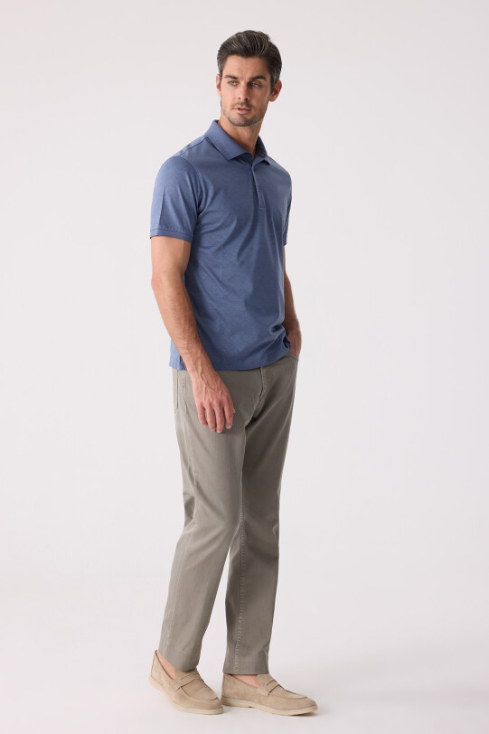 Erkek Mavi Regular Fit Desenli Merserize Polo Yaka Tişört