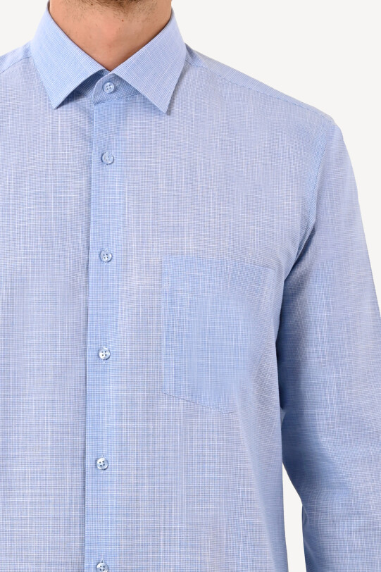 Erkek Mavi Regular Fit Klasik Yaka Uzun Kol Gömlek