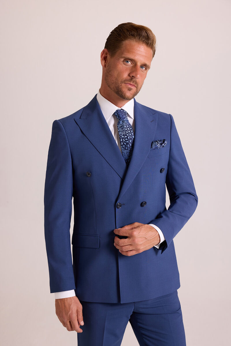 Erkek Mavi Regular Fit Kruvaze Takım Elbise - 4