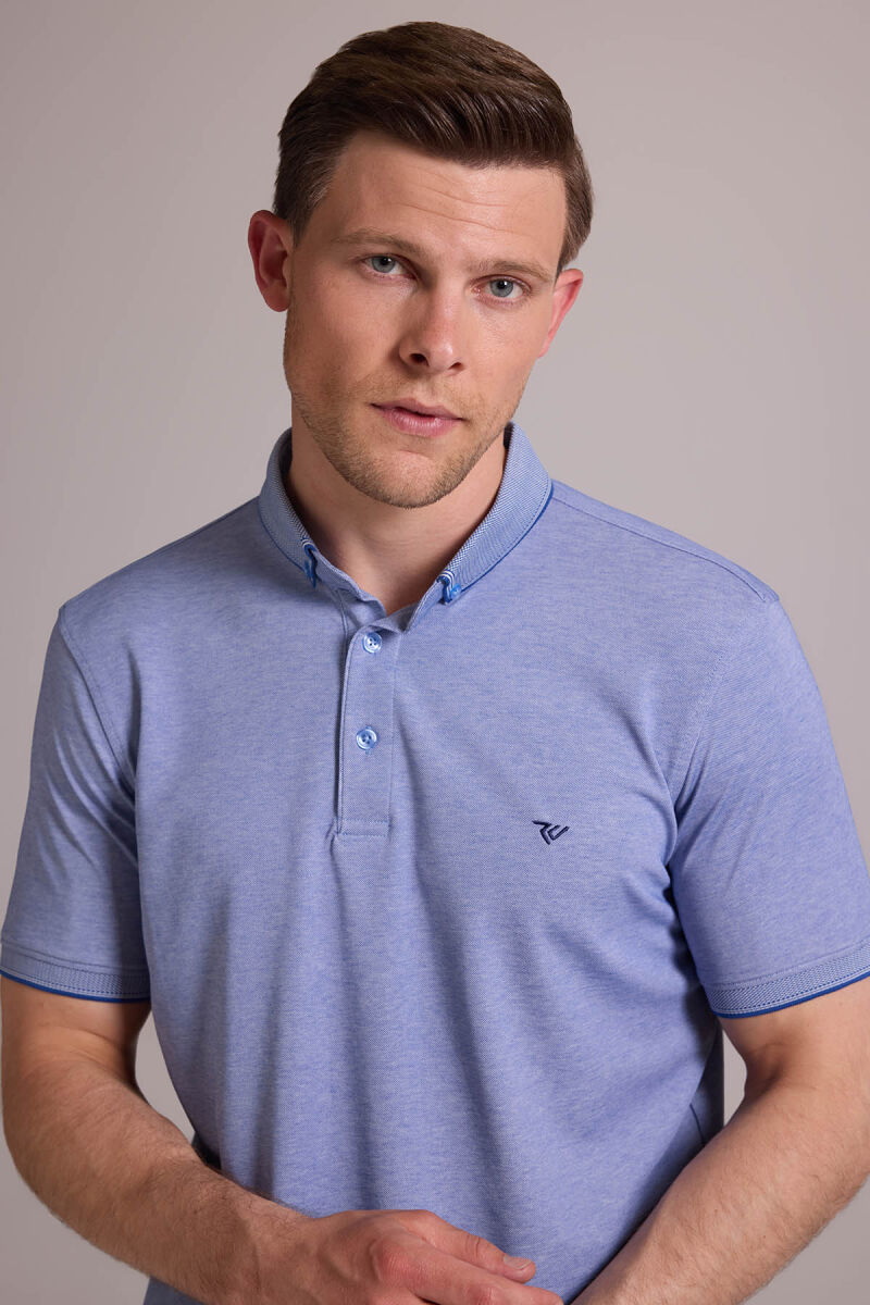 Erkek Mavi Regular Fit Merserize Polo Yaka T-shirt - 1