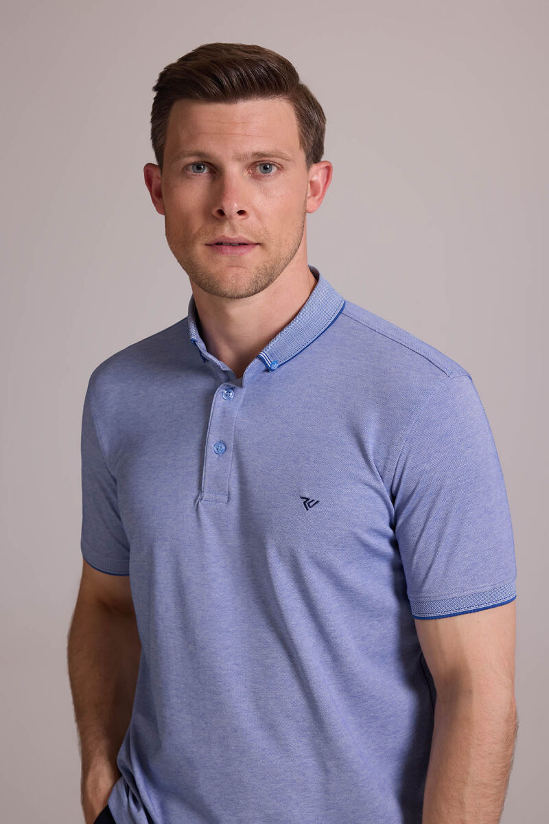 Erkek Mavi Regular Fit Merserize Polo Yaka T-shirt - 2
