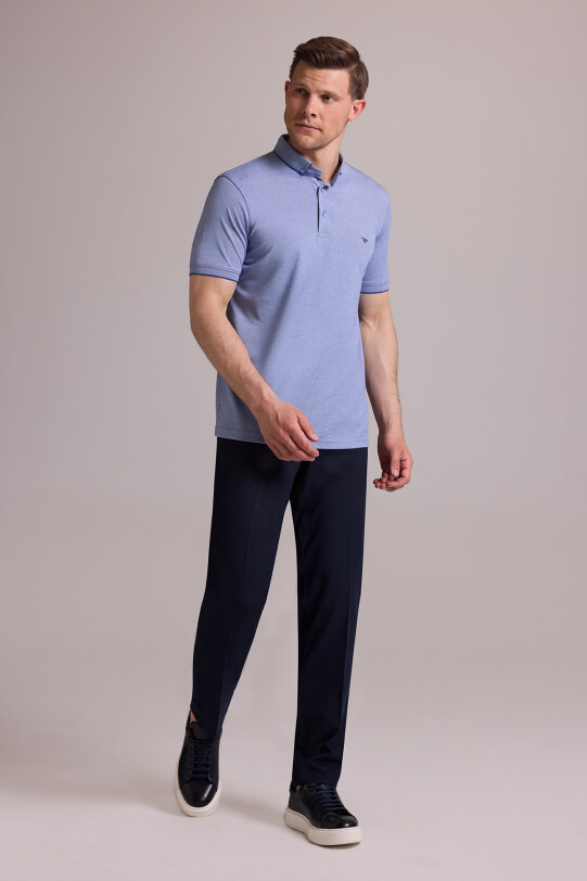 Erkek Mavi Regular Fit Merserize Polo Yaka T-shirt