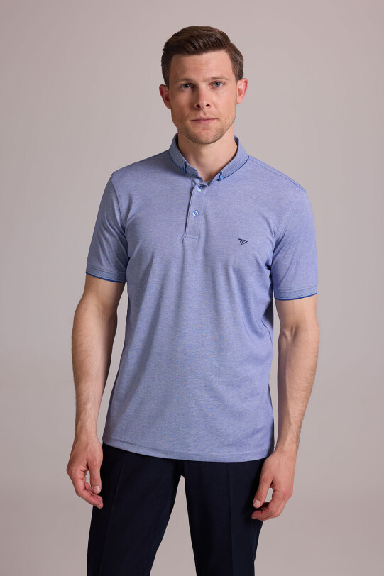 Erkek Mavi Regular Fit Merserize Polo Yaka T-shirt