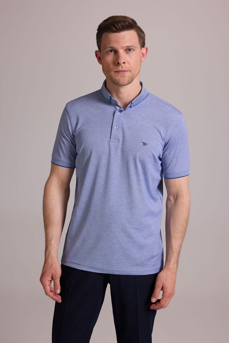 Erkek Mavi Regular Fit Merserize Polo Yaka T-shirt - 4