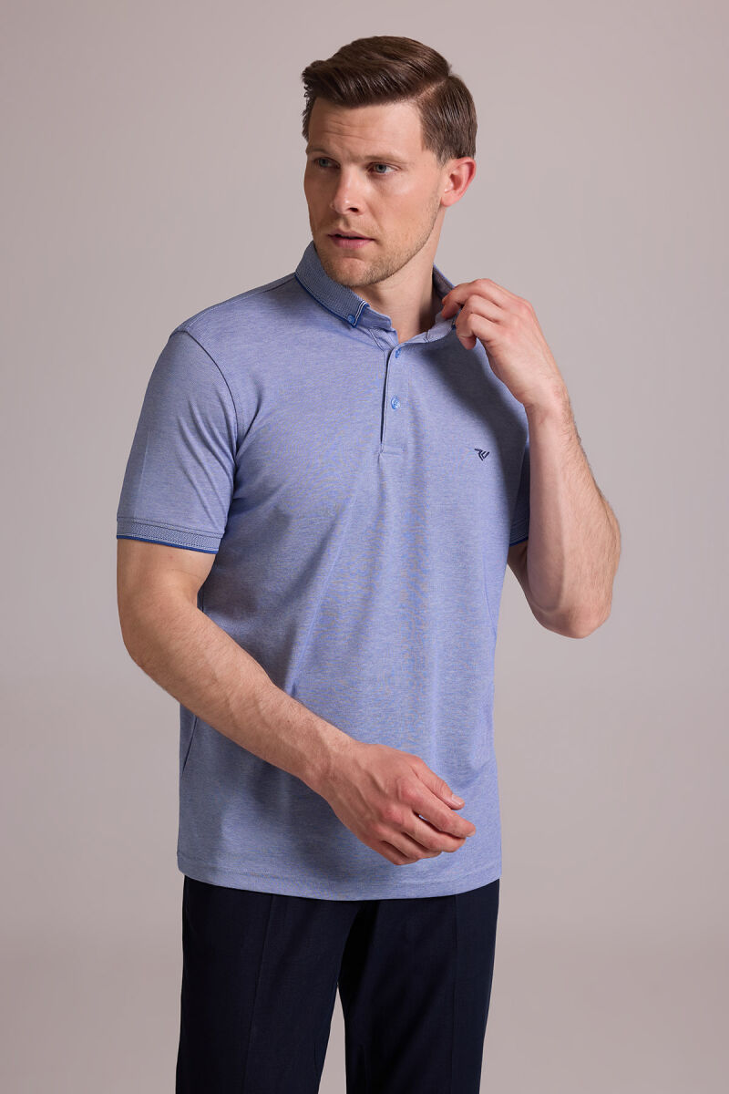 Erkek Mavi Regular Fit Merserize Polo Yaka T-shirt - 5