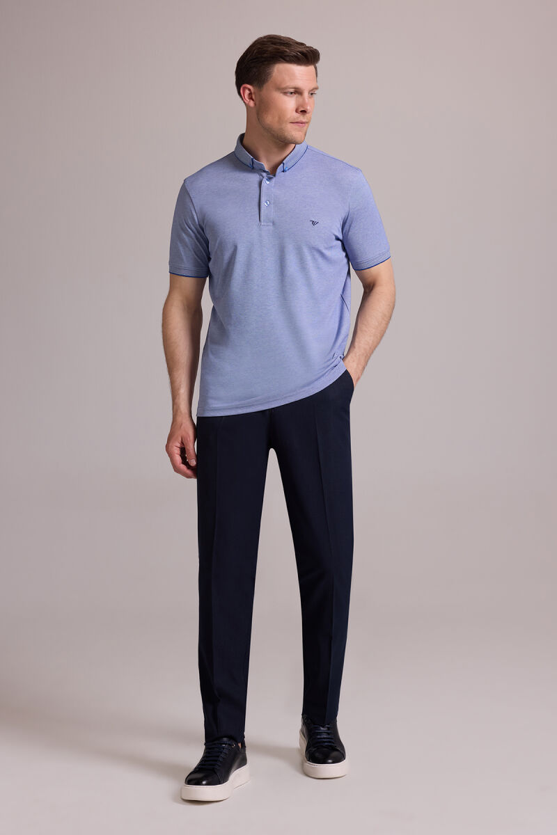 Erkek Mavi Regular Fit Merserize Polo Yaka T-shirt - 6