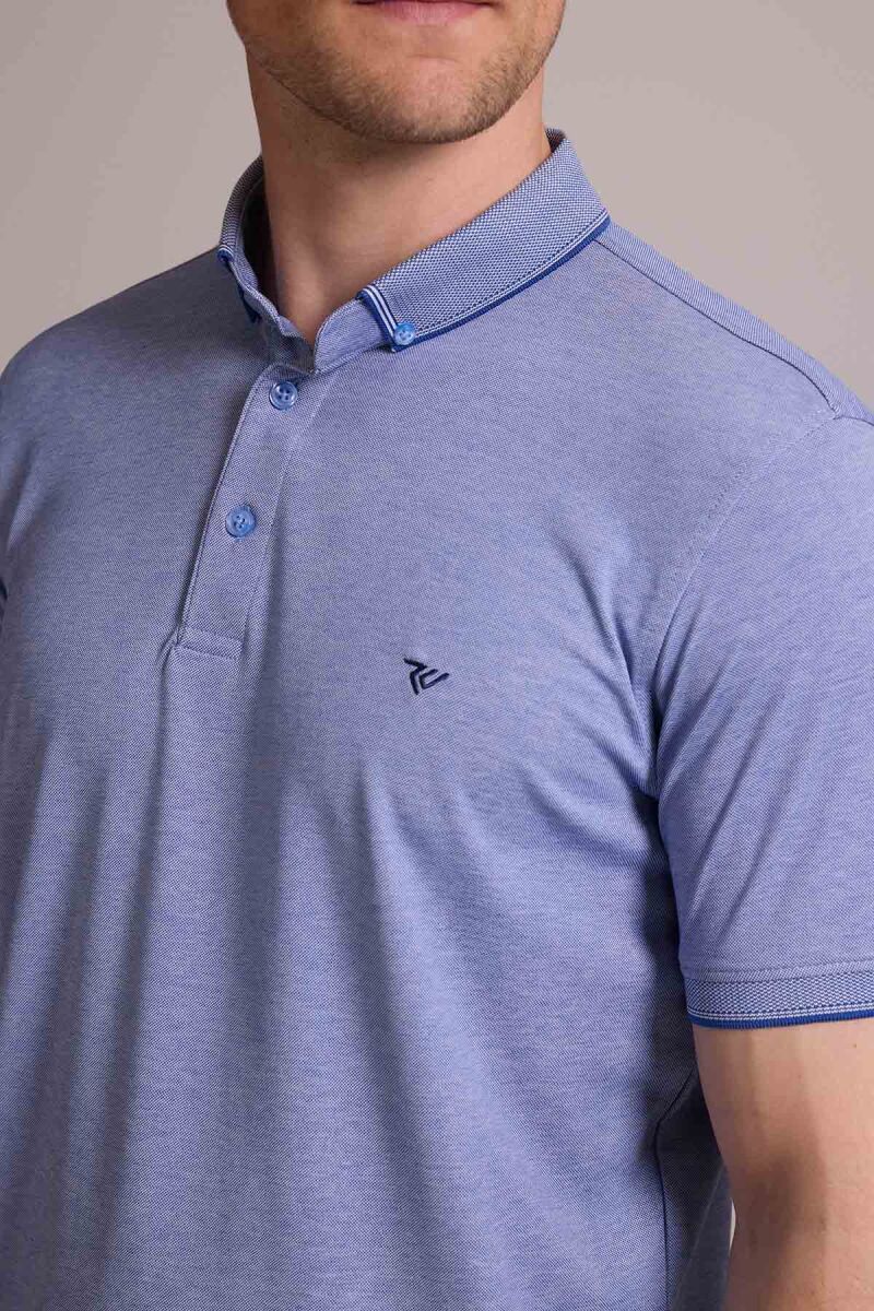 Erkek Mavi Regular Fit Merserize Polo Yaka T-shirt - 7