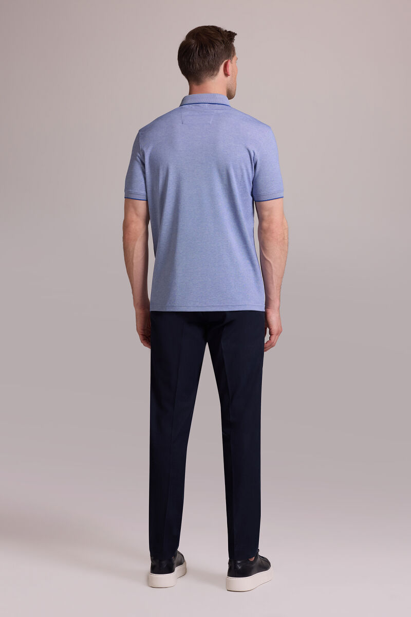 Erkek Mavi Regular Fit Merserize Polo Yaka T-shirt - 8