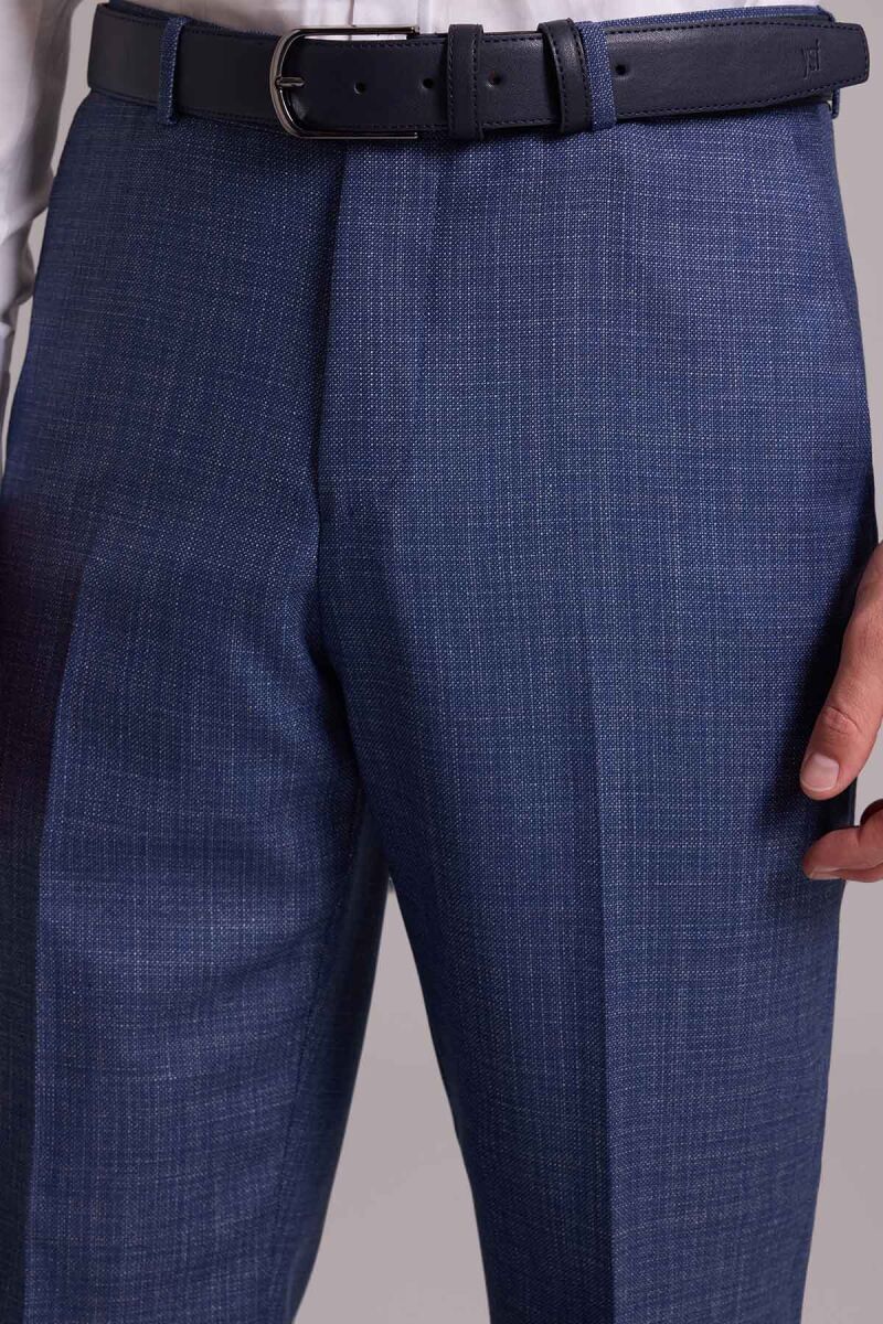 Erkek Mavi Regular Fit Mono Yaka Yünlü Takım Elbise - 10