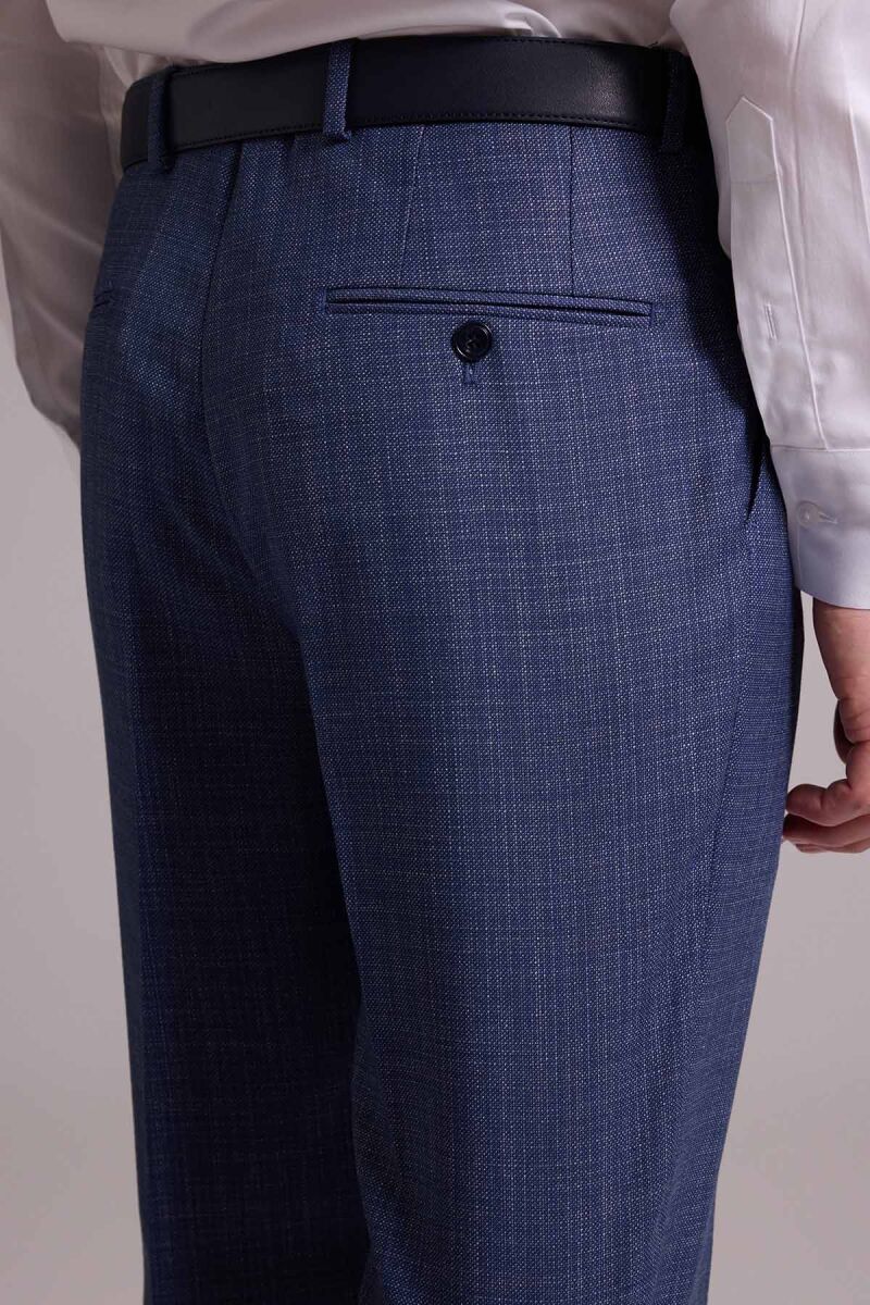 Erkek Mavi Regular Fit Mono Yaka Yünlü Takım Elbise - 11