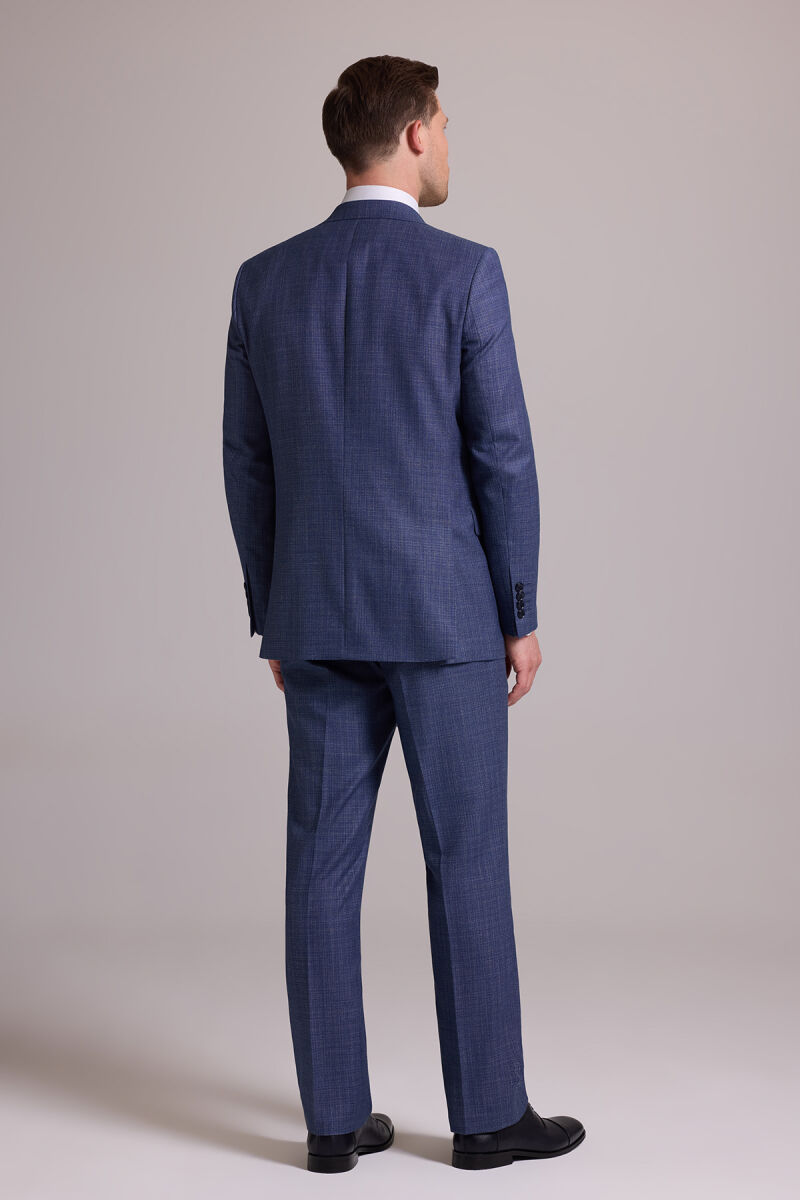Erkek Mavi Regular Fit Mono Yaka Yünlü Takım Elbise - 12