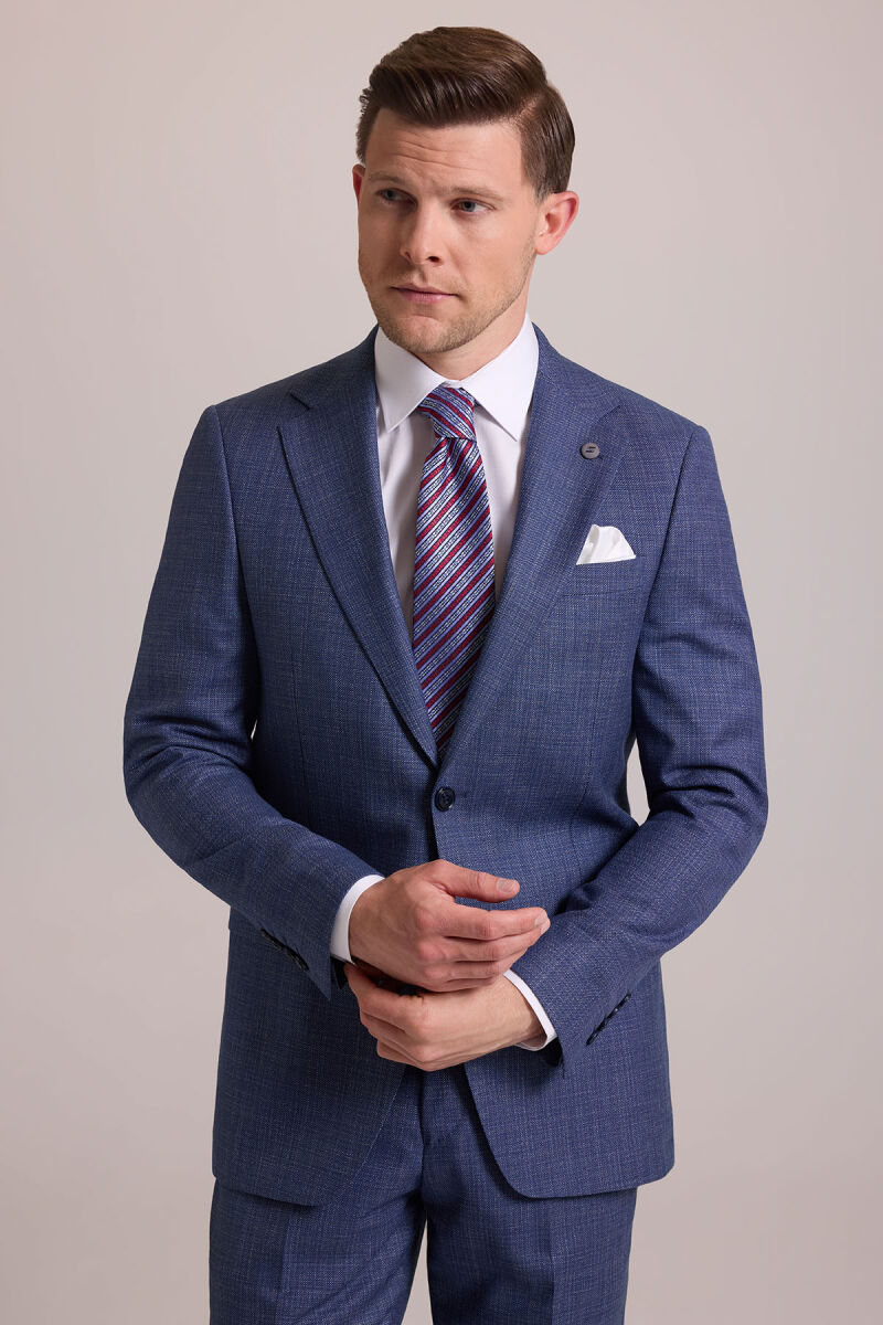 Erkek Mavi Regular Fit Mono Yaka Yünlü Takım Elbise - 7