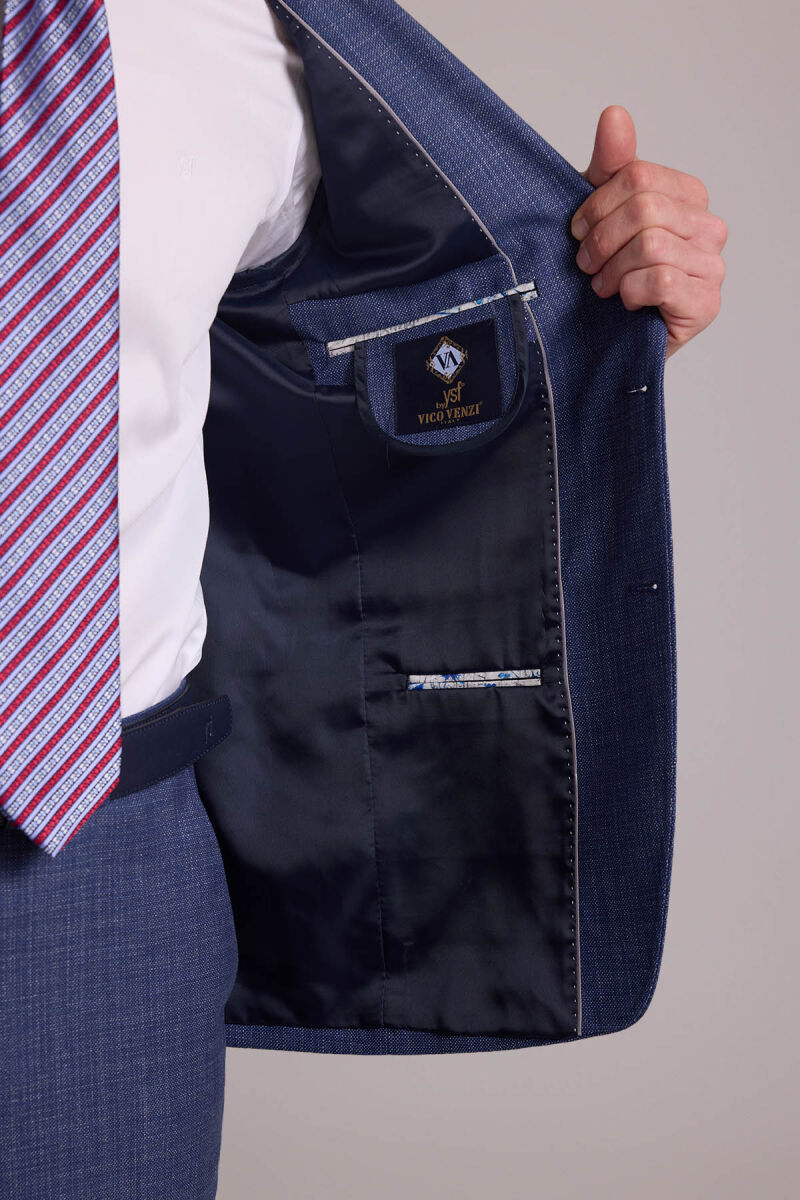 Erkek Mavi Regular Fit Mono Yaka Yünlü Takım Elbise - 9