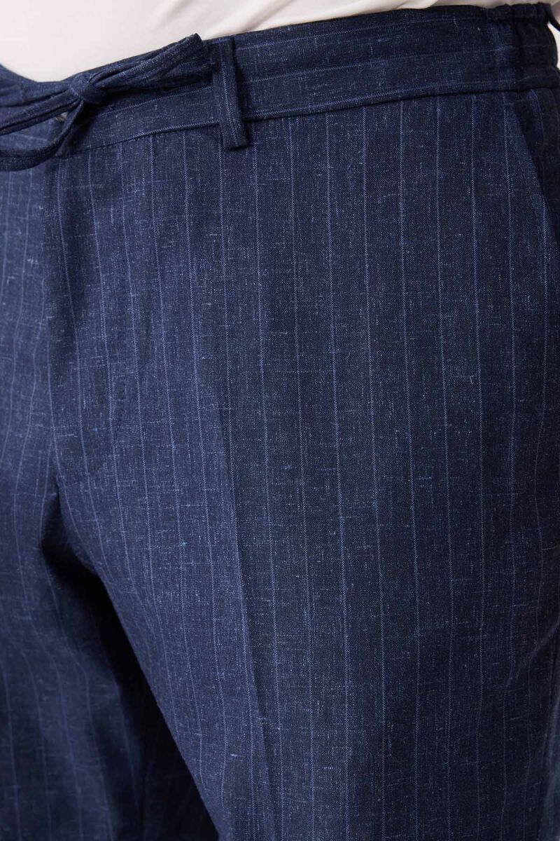 Erkek Mavi Slim Fit Çizgili Torba Cep Jogger Pantolonlu Sivri Yaka Takım Elbise - 10