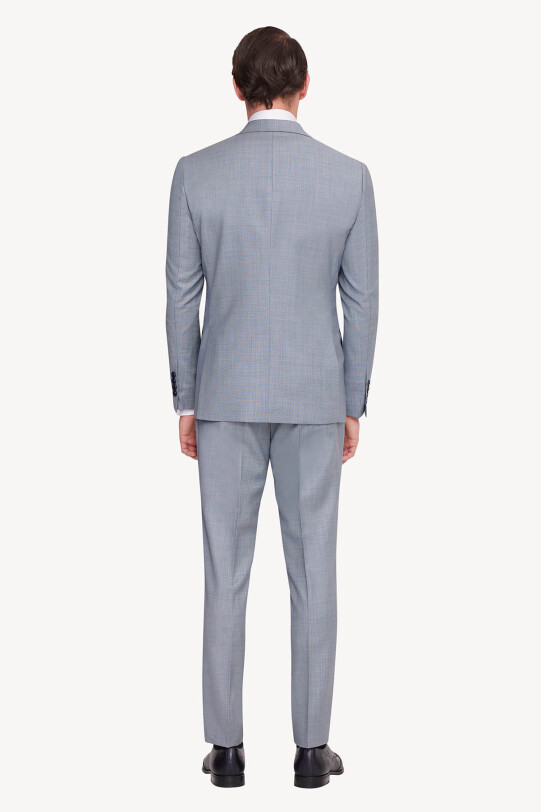 Erkek Mavi Slim Fit Sivri Yaka Yelekli Takım Elbise