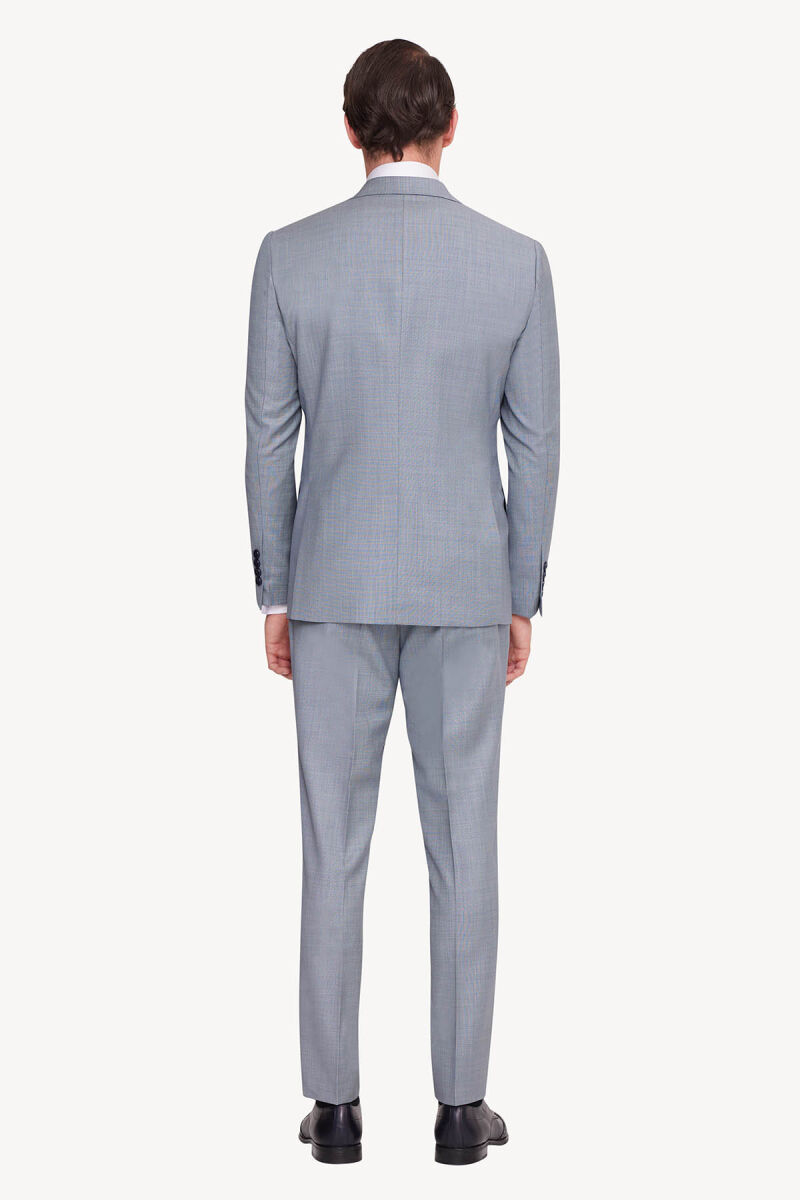 Erkek Mavi Slim Fit Sivri Yaka Yelekli Takım Elbise - 4