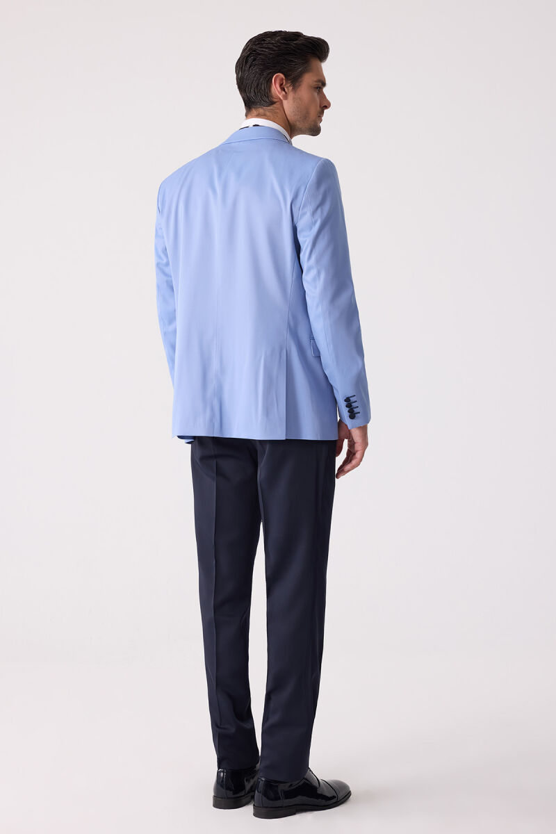Erkek Mavi Slim Fit Yelekli Damatlık - 12
